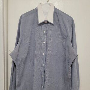 Royal Shirt woman Plus sz 2XL long sleeve blue white V neck bottom